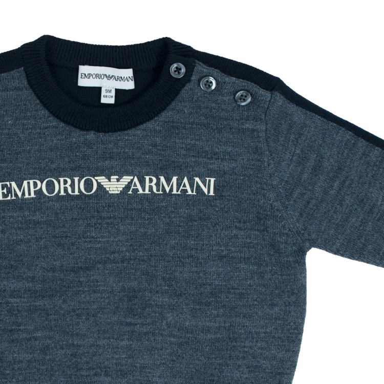 EMPORIO ARMANI Maglioncino in lana grigio blu neonato