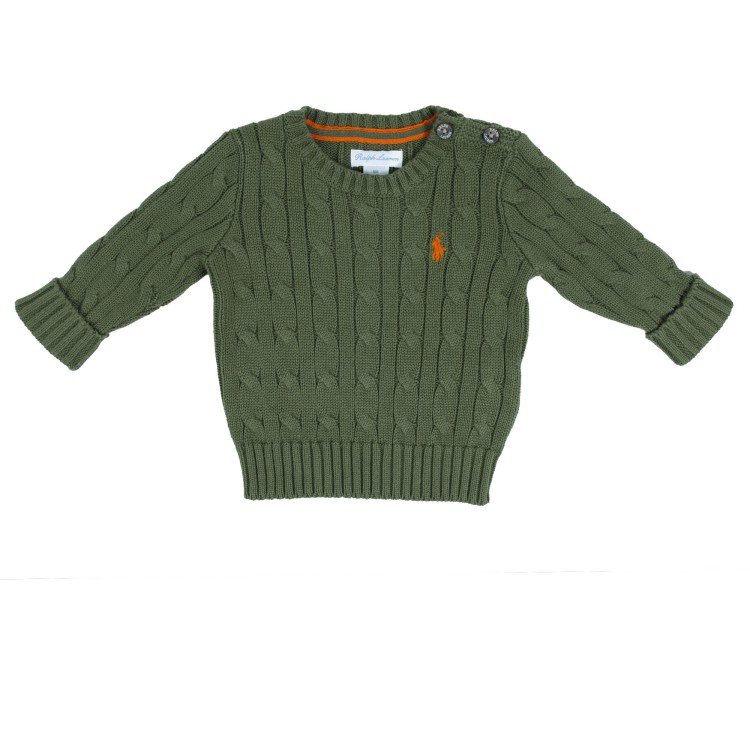 RALPH LAUREN Maglione treccia  caldo cotone verde neonato