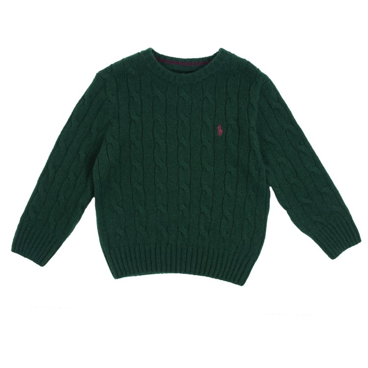 RALPH LAUREN Maglione a trecce verde bambino