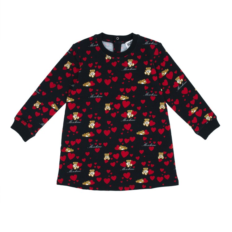 MOSCHINO Abito nero stampa cuori bambina