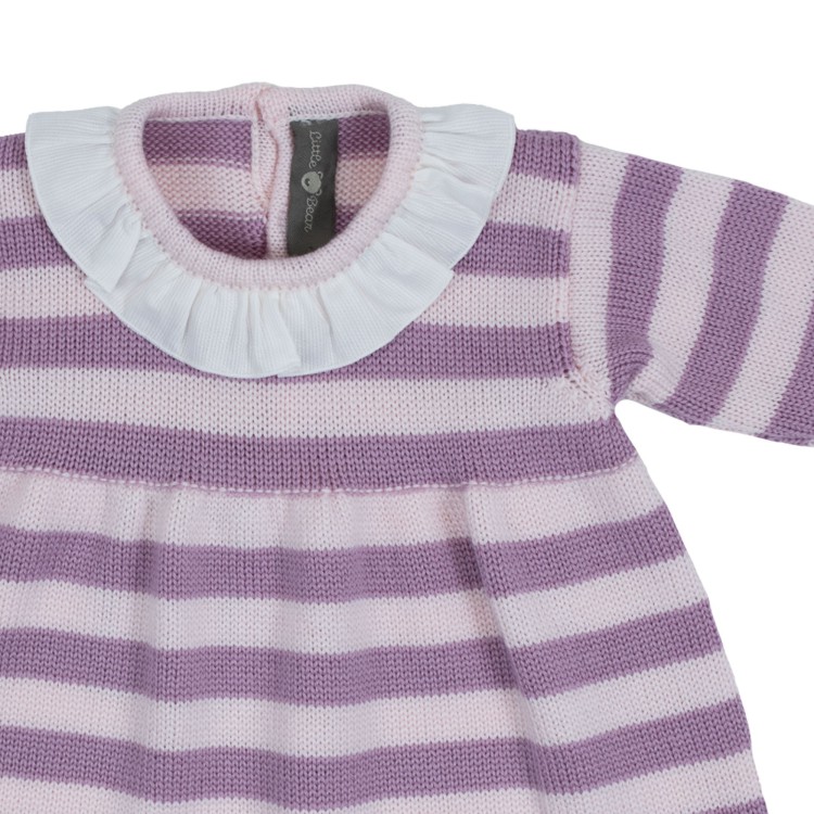 LITTLE BEAR Abito in maglia rigato rosa lilla neonata