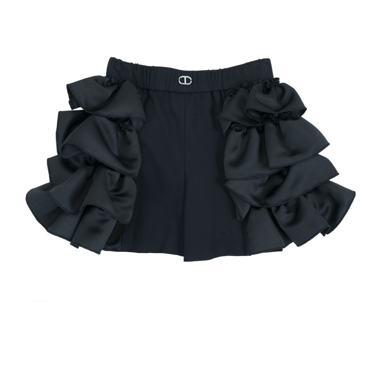 TWIN-SET Short con balze nero bambina