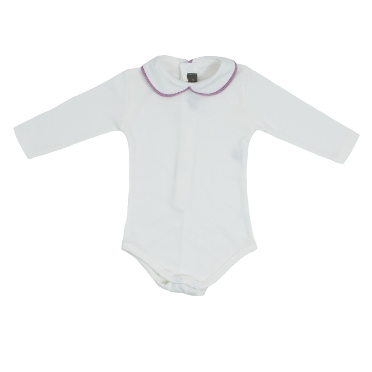 LITTLE BEAR Body in caldo cotone color latte con colletto peonia in cotone neonati