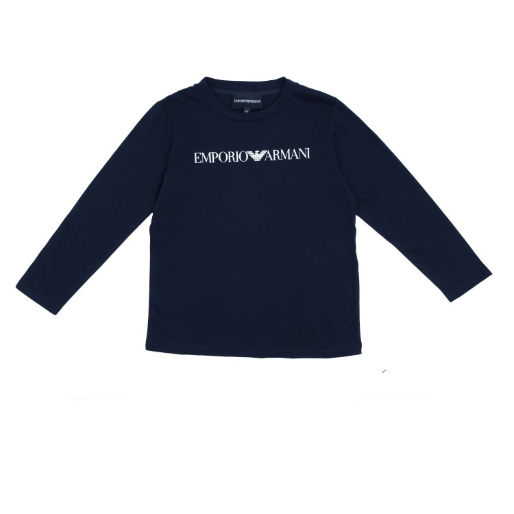 EMPORIO ARMANI T-shirt con logo maniche lunghe blu bambino