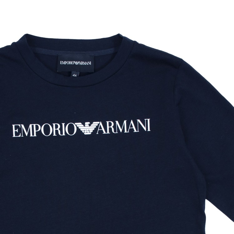 EMPORIO ARMANI T-shirt con logo maniche lunghe blu bambino