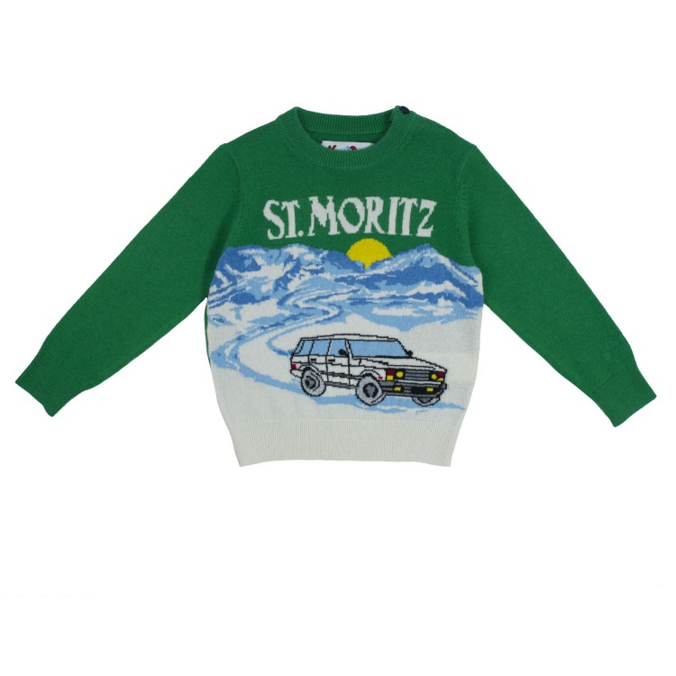 SAINT BARTH Maglione lana paricollo verde bambino