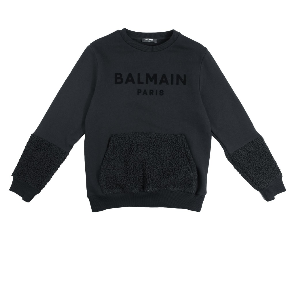 BALMAIN Felpa nera bambino