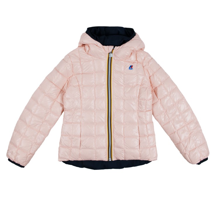 K-WAY Giubbino piuma double face blu rosa bambina