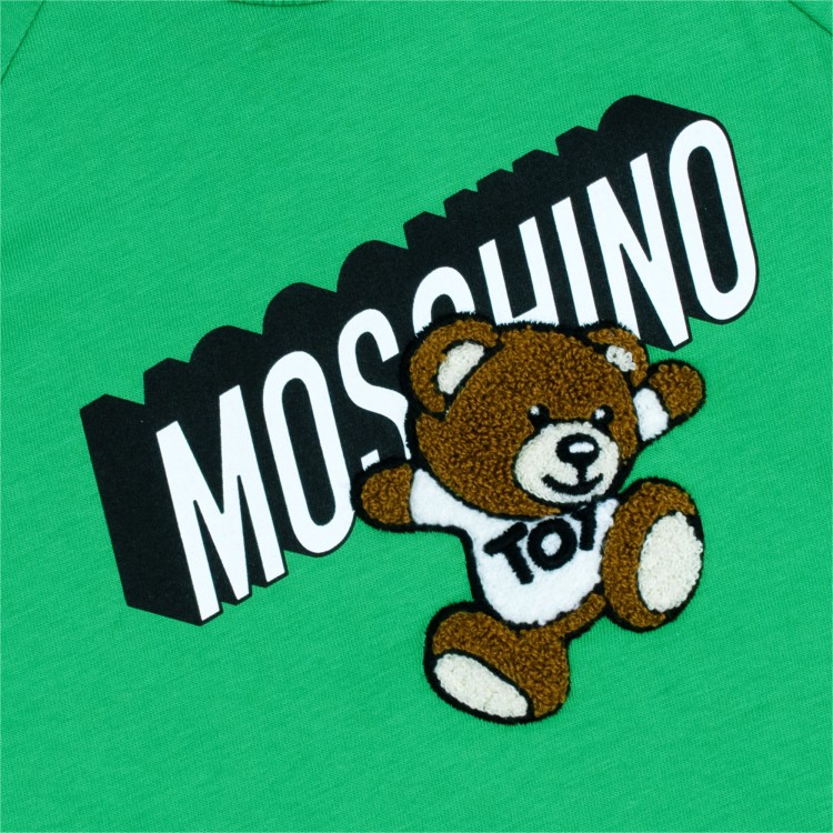 MOSCHINO T-shirt stampata in cotone verde neonato