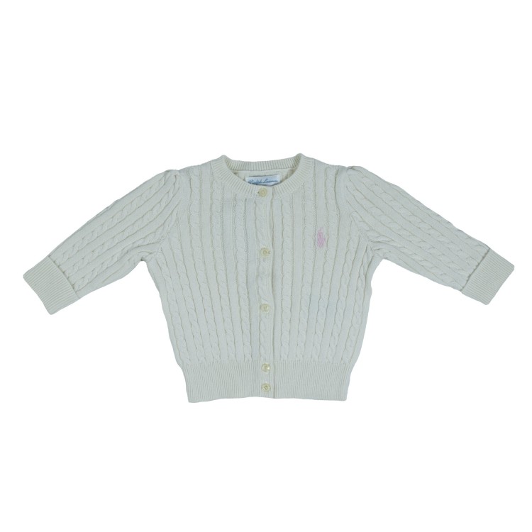 RALPH LAUREN Cardigan in cotone a trecce panna neonata