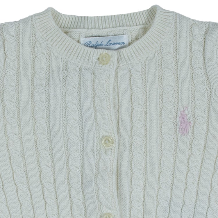 RALPH LAUREN Cardigan in cotone a trecce panna neonata