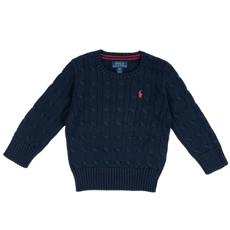 RALPH LAUREN Maglia in cotone a trecce blu bambino