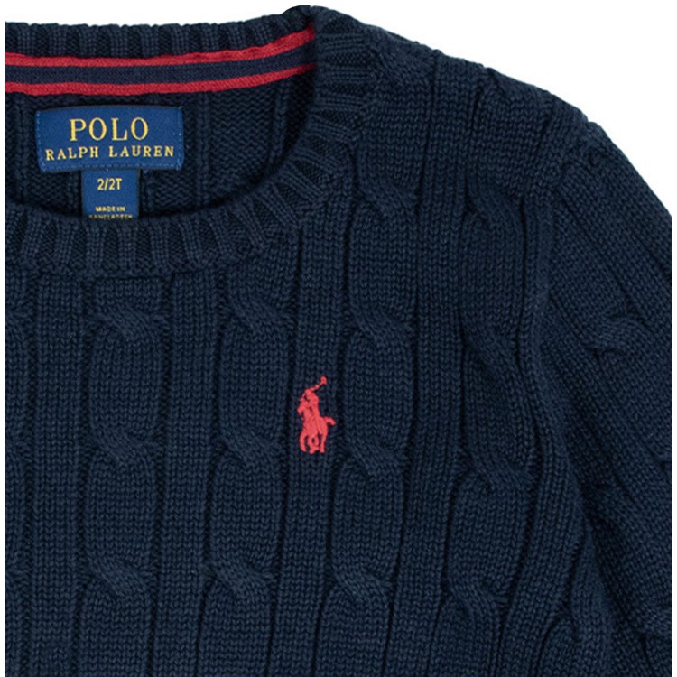 RALPH LAUREN Maglia in cotone a trecce blu bambino