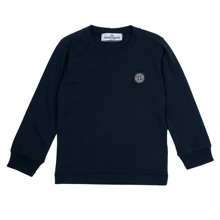 STONE ISLAND T-shirt a manica lunga di cotone blu bambino