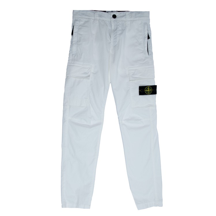 STONE ISLAND Pantaloni cargo in tela di cotone canvas bianco bambino