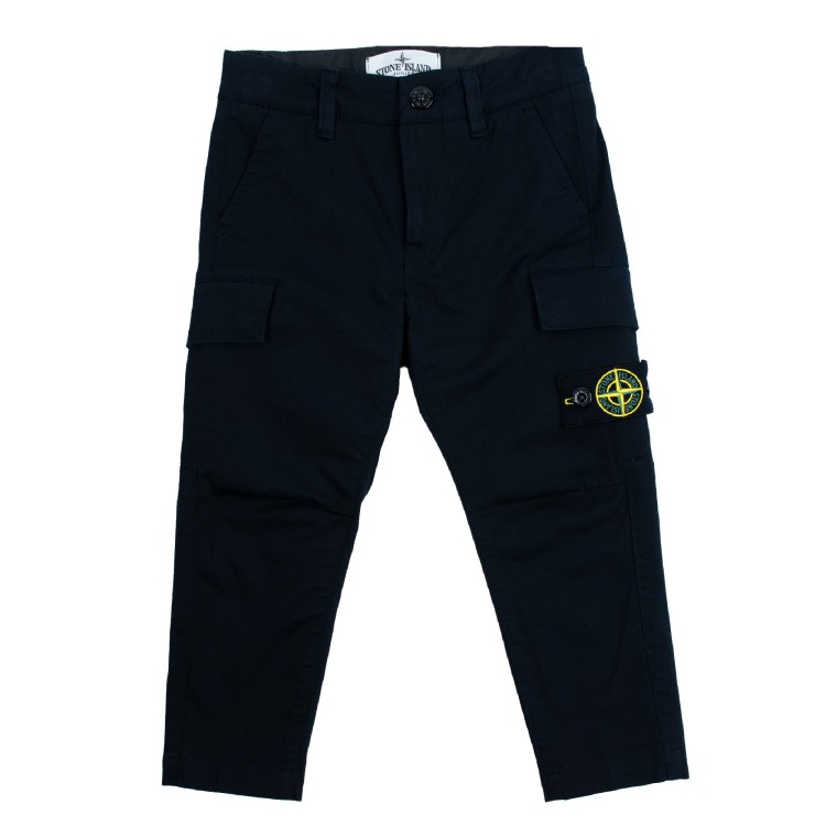 STONE ISLAND Pantaloni cargo in tela di cotone nero bambino