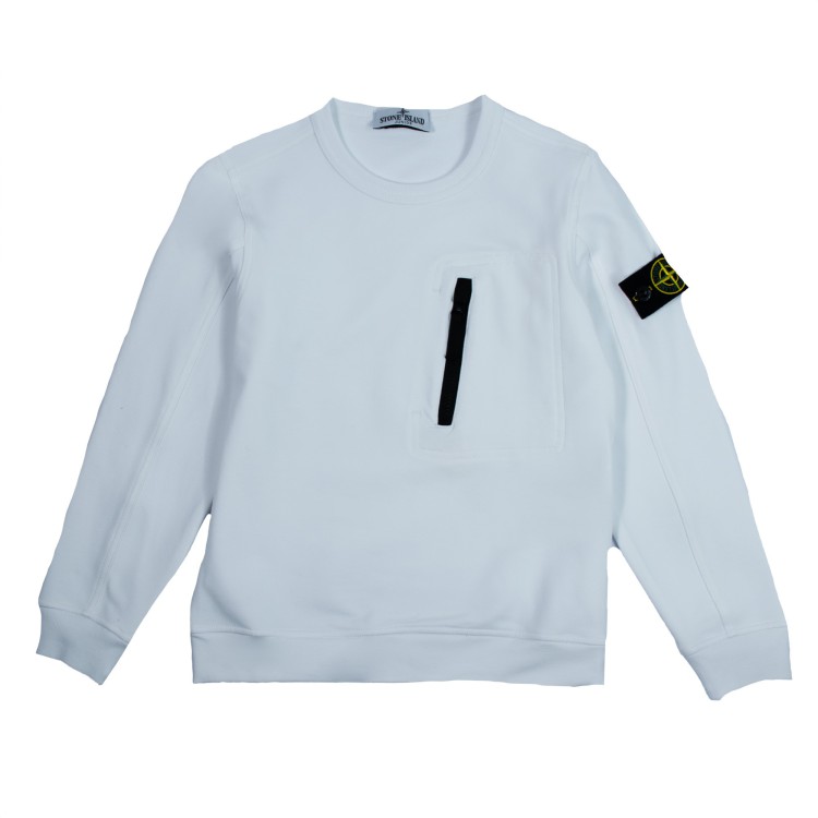 STONE ISLAND Felpa girocollo in cotone bianca bambino