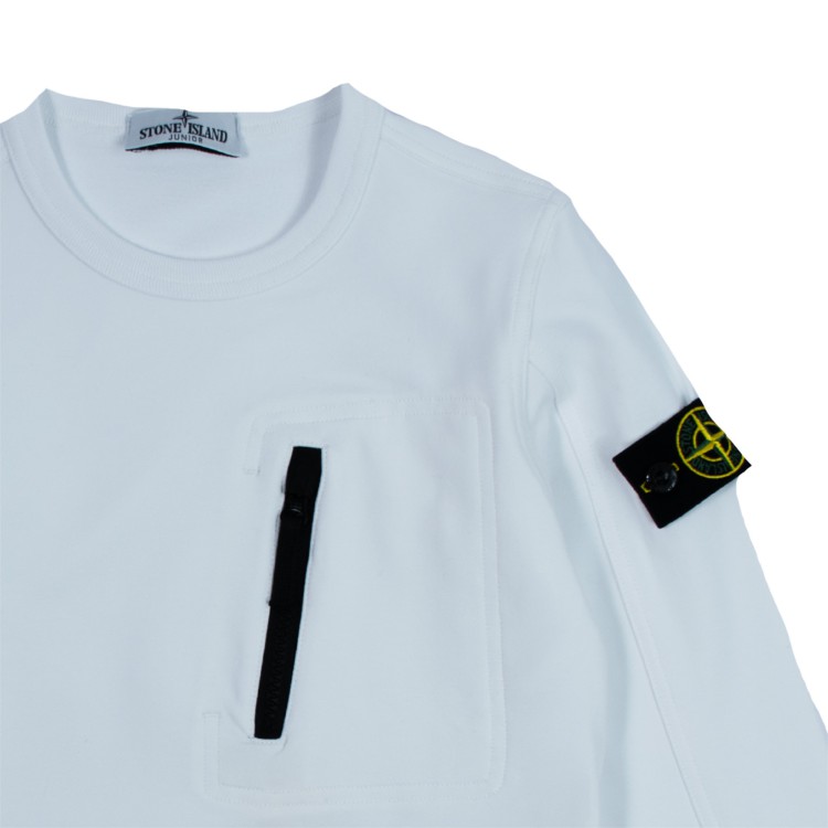 STONE ISLAND Felpa girocollo in cotone bianca bambino