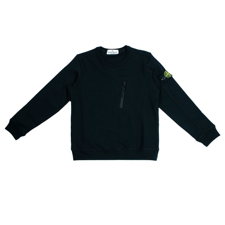 STONE ISLAND Felpa girocollo in cotone nera bambino