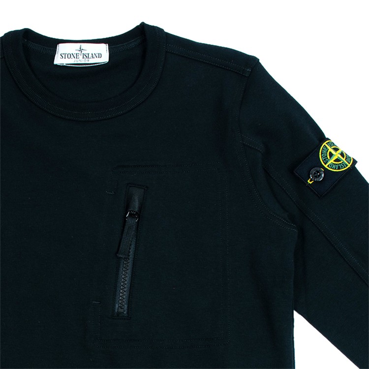 STONE ISLAND Felpa girocollo in cotone nera bambino