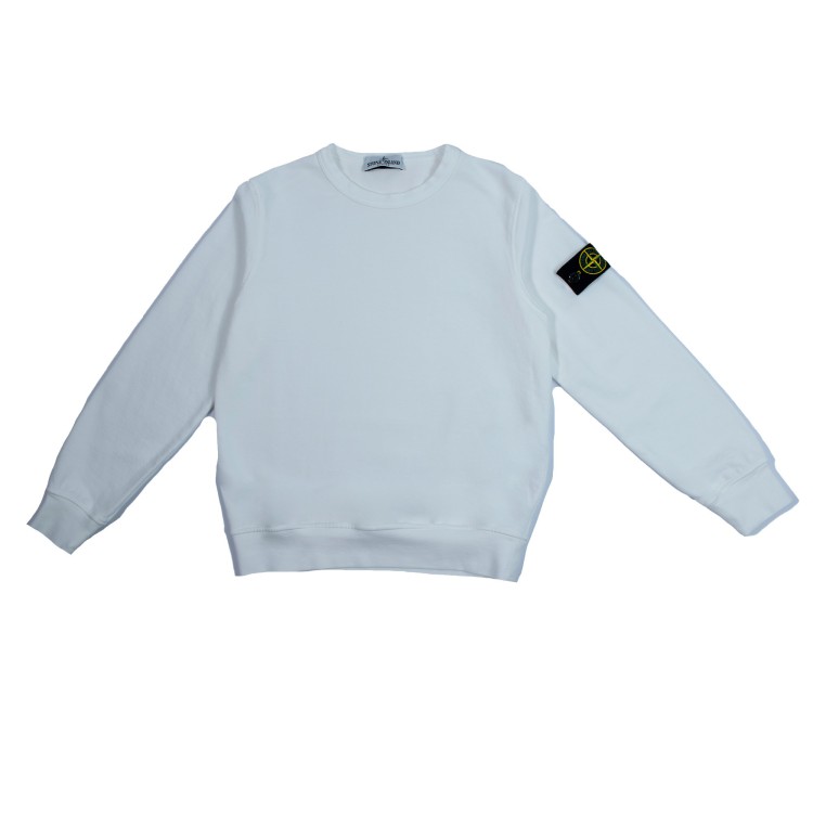 STONE ISLAND Felpa girocollo in cotone bianca bambino