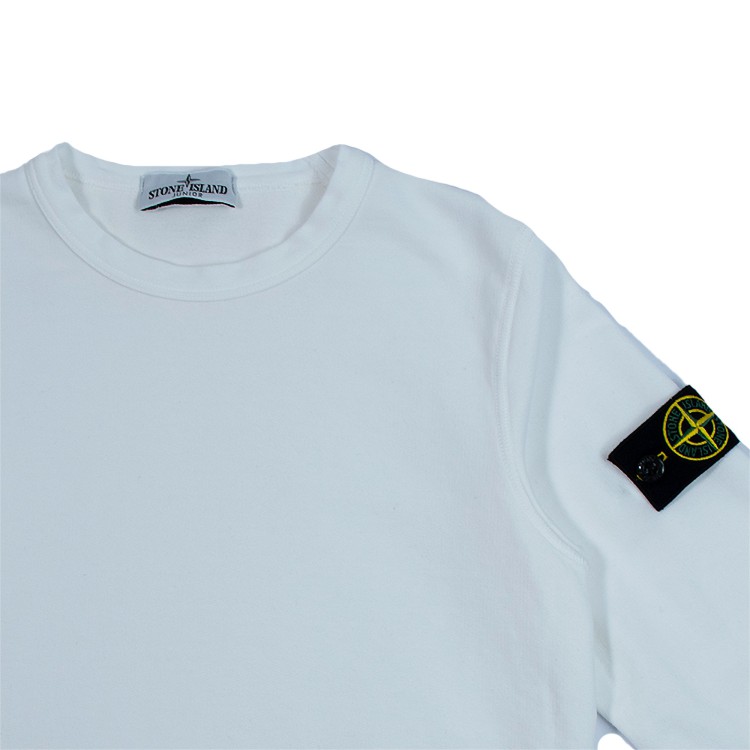 STONE ISLAND Felpa girocollo in cotone bianca bambino