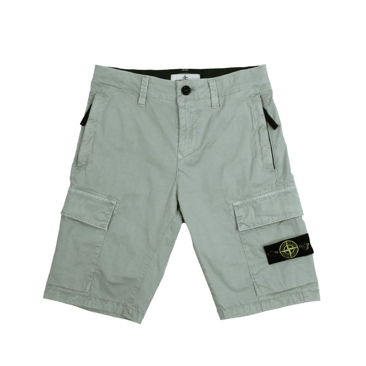 STONE ISLAND Shorts cargo in tela leggera di cotone grigio bambino