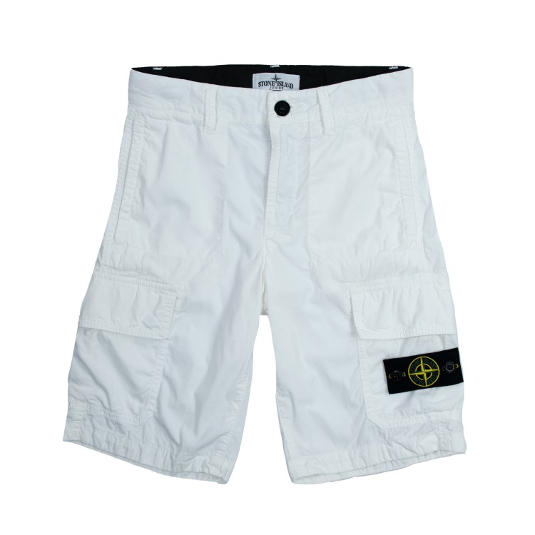 STONE ISLAND Shorts cargo in tela leggera di cotone bianco bambino