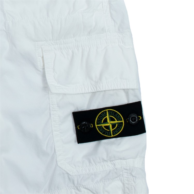 STONE ISLAND Shorts cargo in tela leggera di cotone bianco bambino