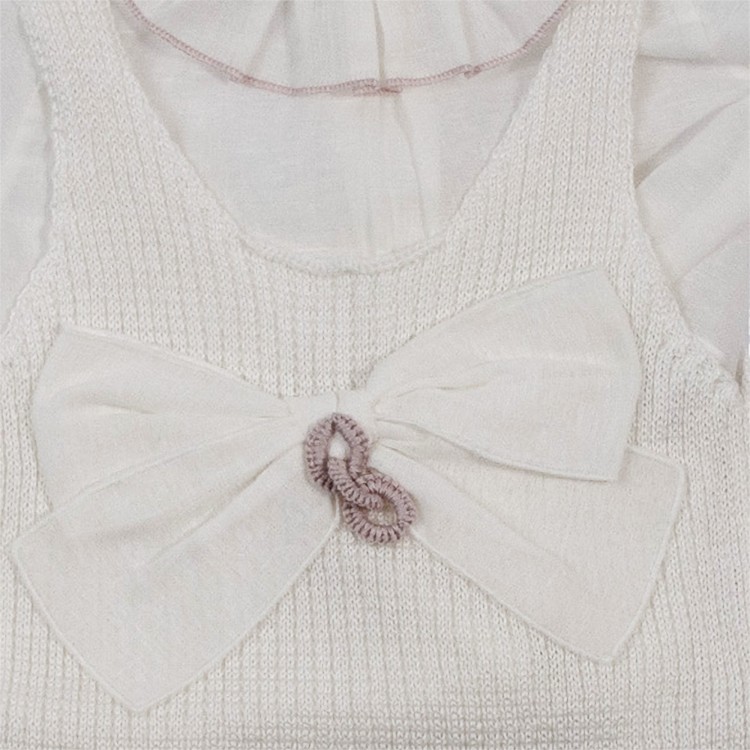 MARLU' Salopette bianca in filo di cotone neonata