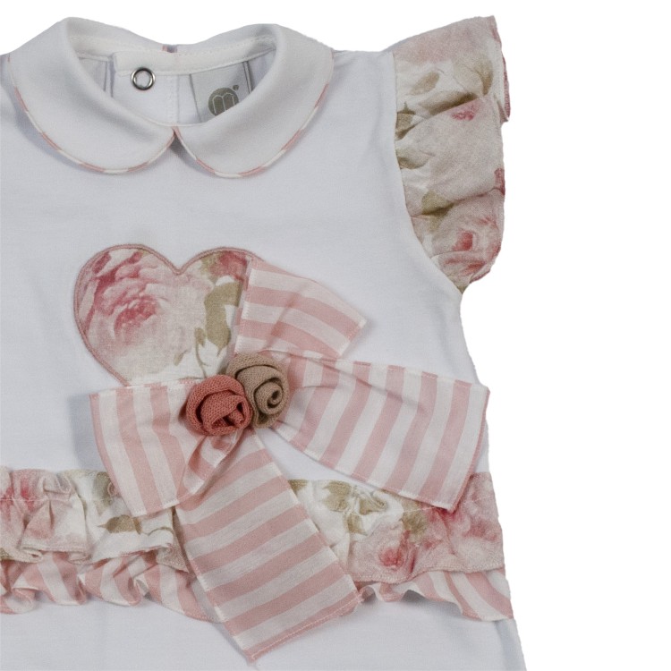 MARLU' Pagliaccetto in cotone bianco rosa neonata
