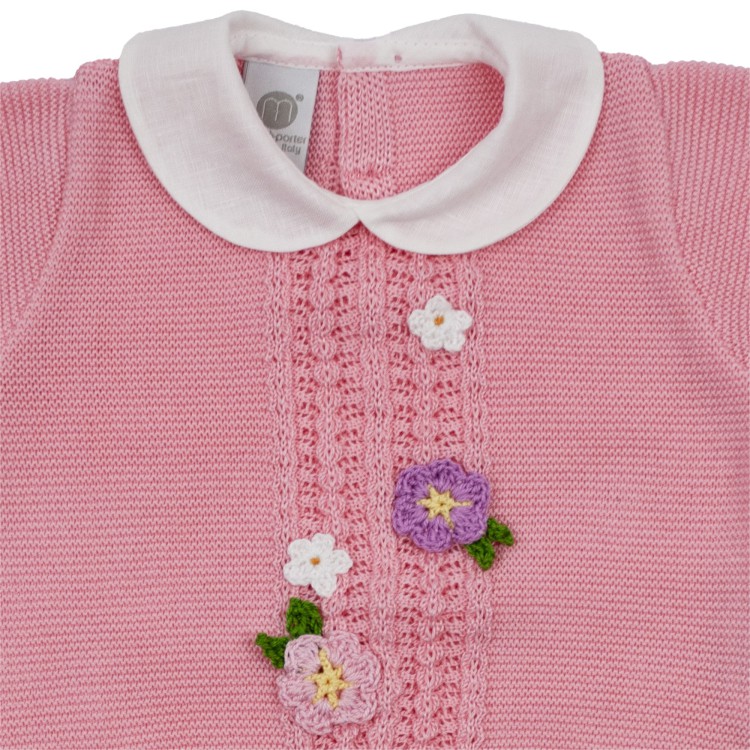 MARLU' Pagliaccetto in cotone color rosa tulipano neonata