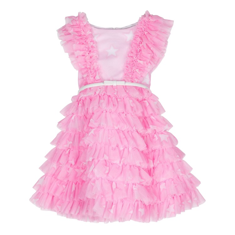 MONNALISA Abito con stampa stelle  in tulle doppiato rosa bambina