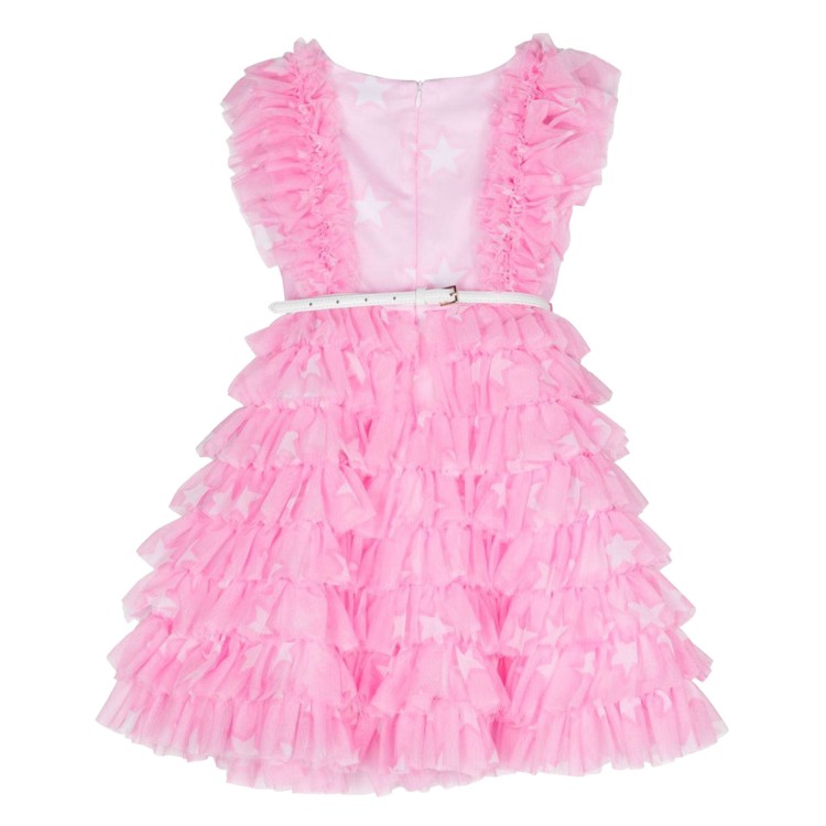 MONNALISA Abito con stampa stelle  in tulle doppiato rosa bambina