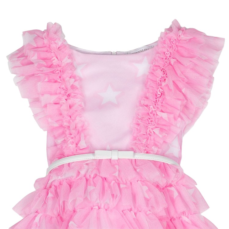 MONNALISA Abito con stampa stelle  in tulle doppiato rosa bambina