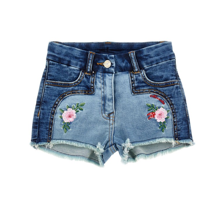 MONNALISA Shorts denim felpa ricamati bambina