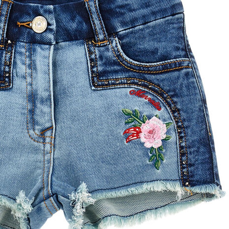 MONNALISA Shorts denim felpa ricamati bambina