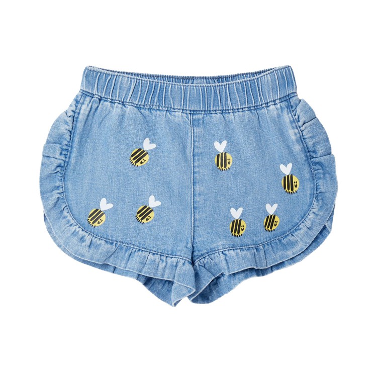 STELLA McCARTNEY Short jeans con stampa api neonata