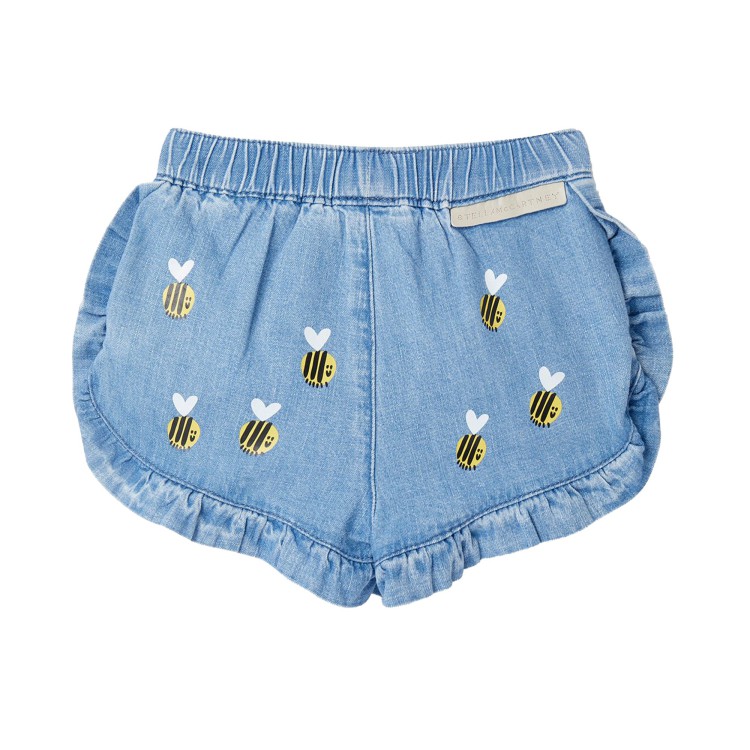 STELLA McCARTNEY Short jeans con stampa api neonata