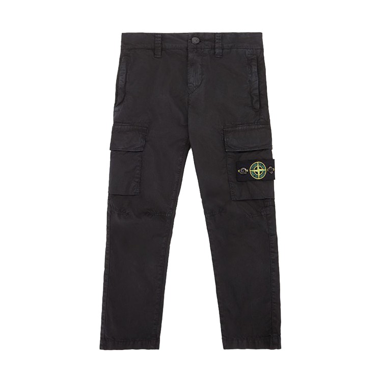 STONE ISLAND Pantaloni cargo in tela di cotone canvas nero bambino