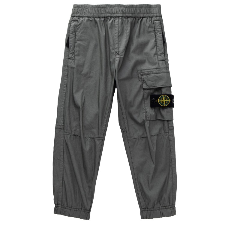 STONE ISLAND Pantaloni cargo in tela di cotone verde oliva bambino