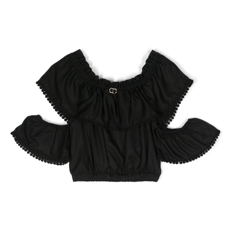 TWIN-SET blusa cropped  in tessuto tencel nero bambina