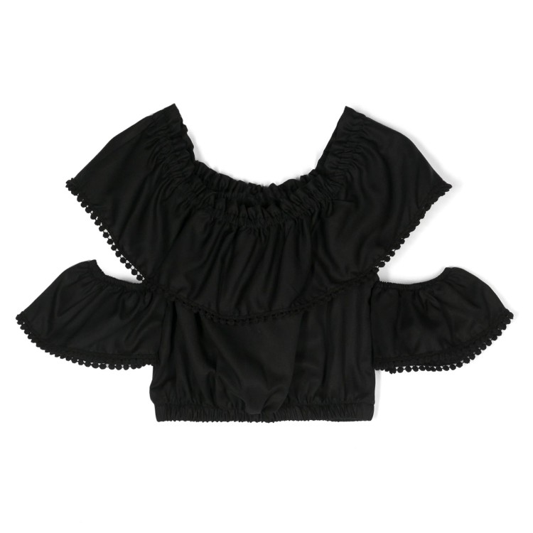 TWIN-SET blusa cropped  in tessuto tencel nero bambina