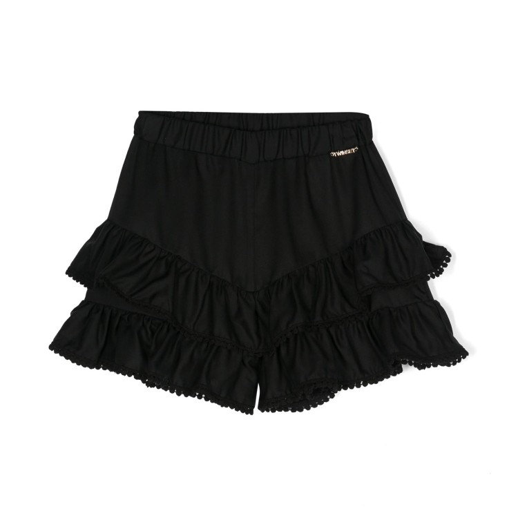 TWIN-SET Shorts in tessuto tencel doppia balza nero bambina