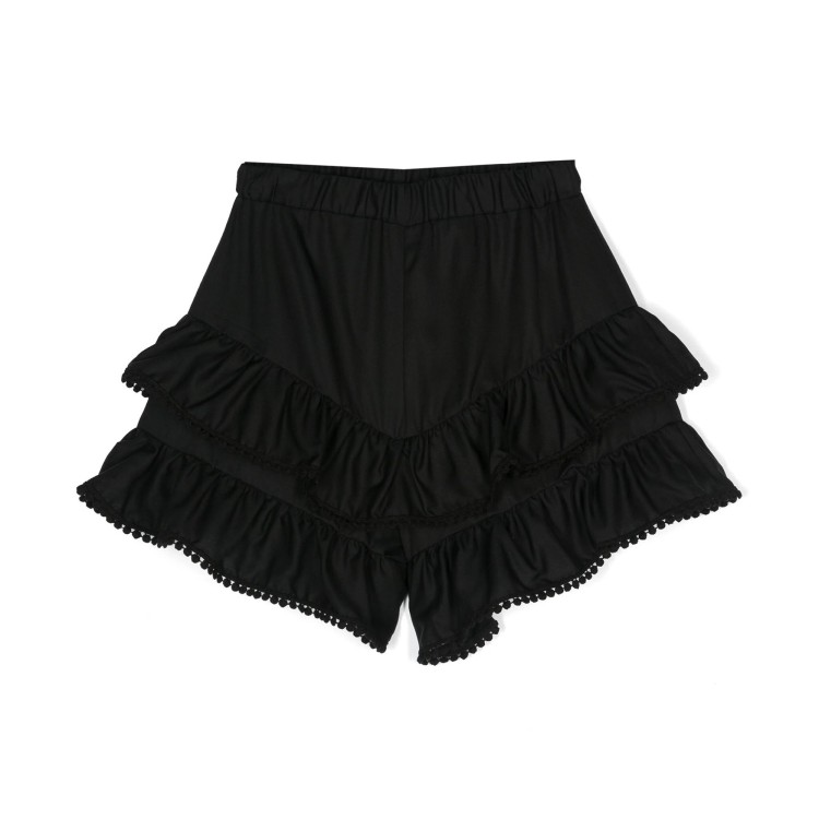 TWIN-SET Shorts in tessuto tencel doppia balza nero bambina