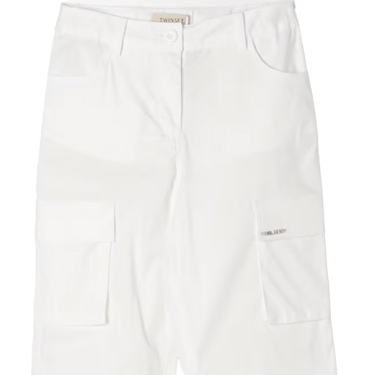 TWIN-SET Pantaloni cargo in popeline stretch bianco bambina