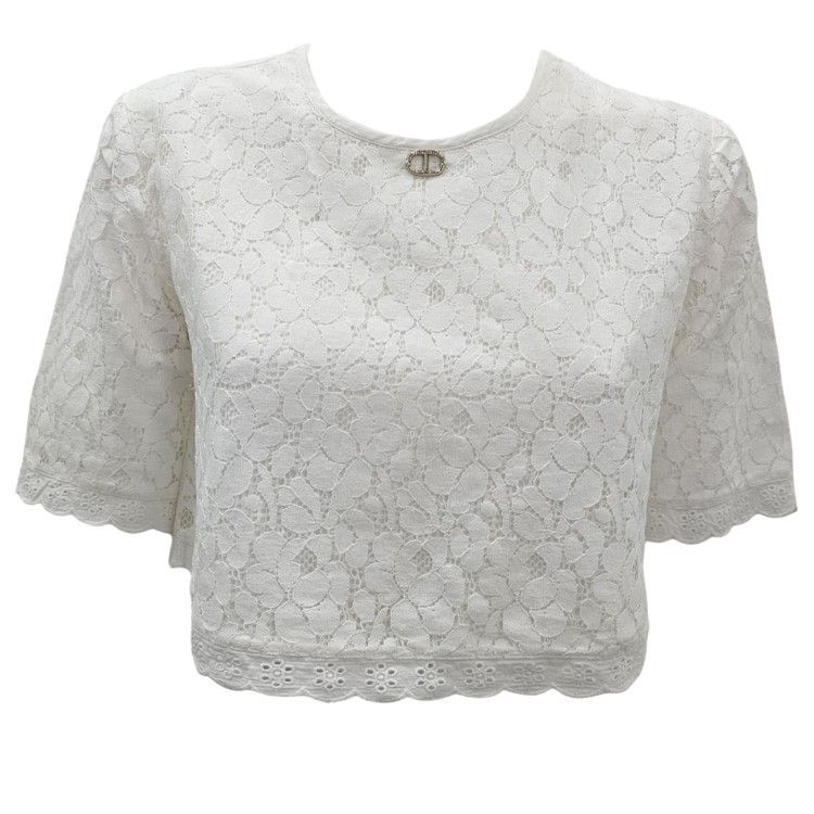 TWIN-SET Blusa in pizzo floreale e retro in mussola