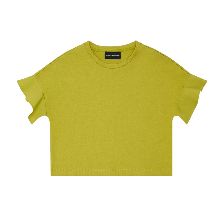 EMPORIO ARMANI T-shirt con volant in jersey con ricamo logo lime bambina