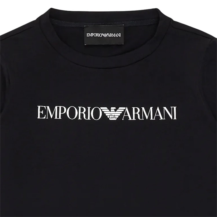 EMPORIO ARMANI Maglia blu navy girocollo logo frontale bambino