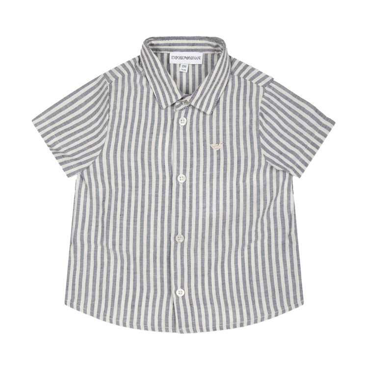 EMPORIO ARMANI Camicia rigata manica corta grigio panna neonato